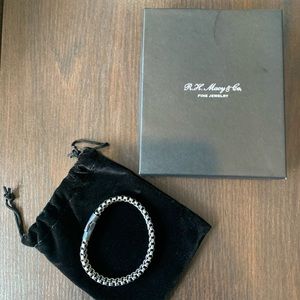 Silver, Blue & Leather Stainless Steel Braclel